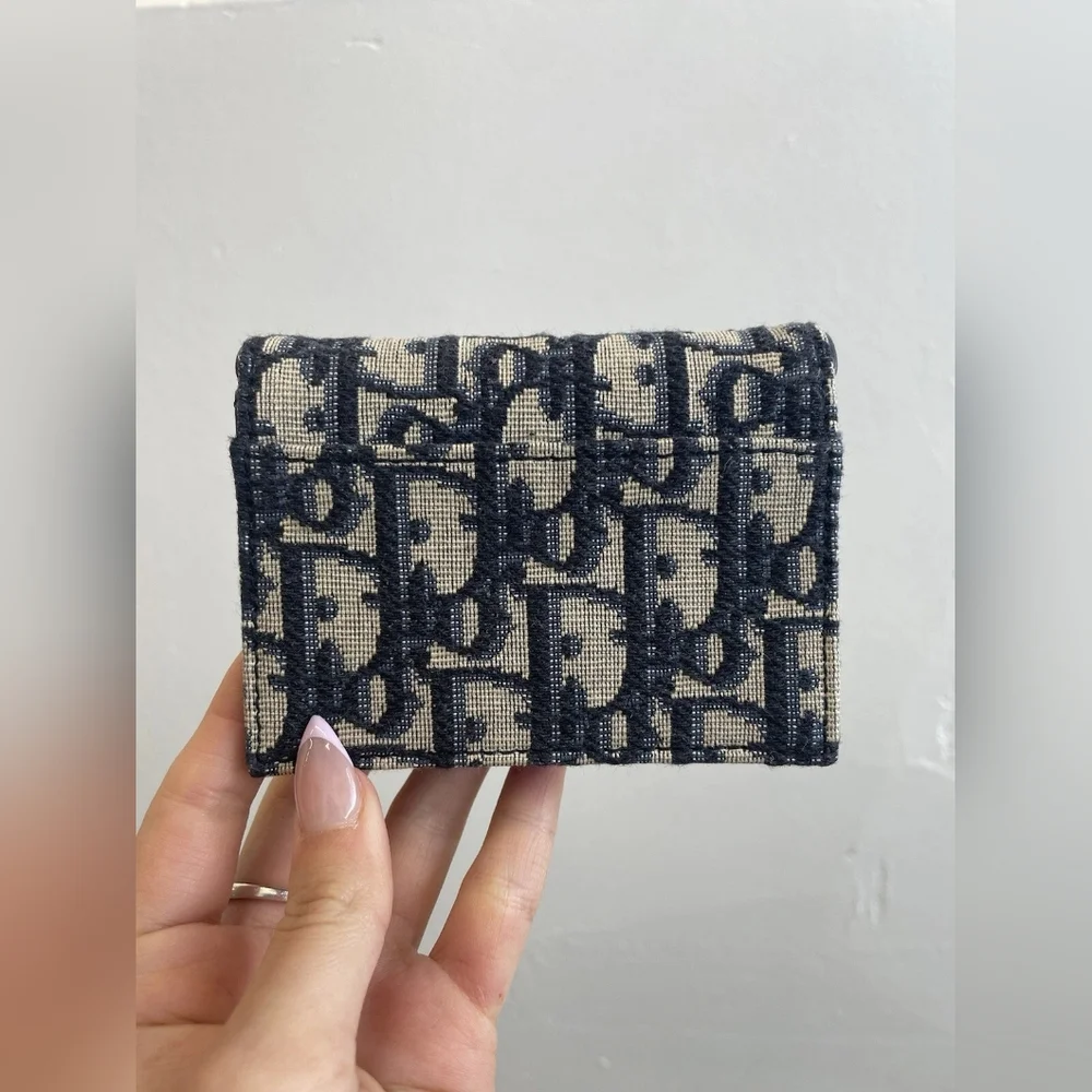 DIOR Blue Jacquard Oblique Saddle Card Case Holder Wallet